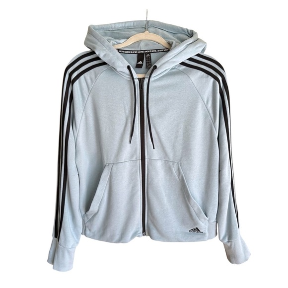 ADIDAS Must Haves 3 Stripe French Terry Hoodie Track Jacket Athleisure Sz Large - Picture 1 of 15